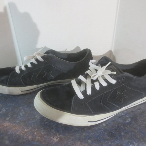 Vintage Retro Old School Black Leather Suede Converse All Star Low Cut Sneakers - Picture 6 of 16